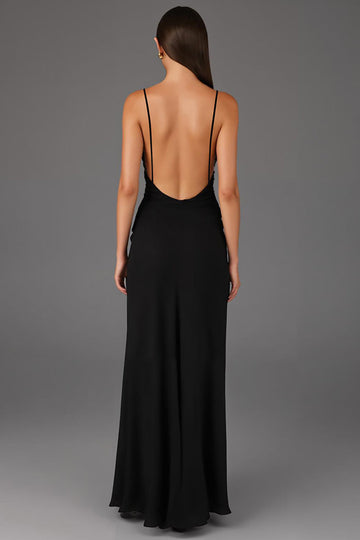 Sheath Spaghetti Straps Black Tie Dress